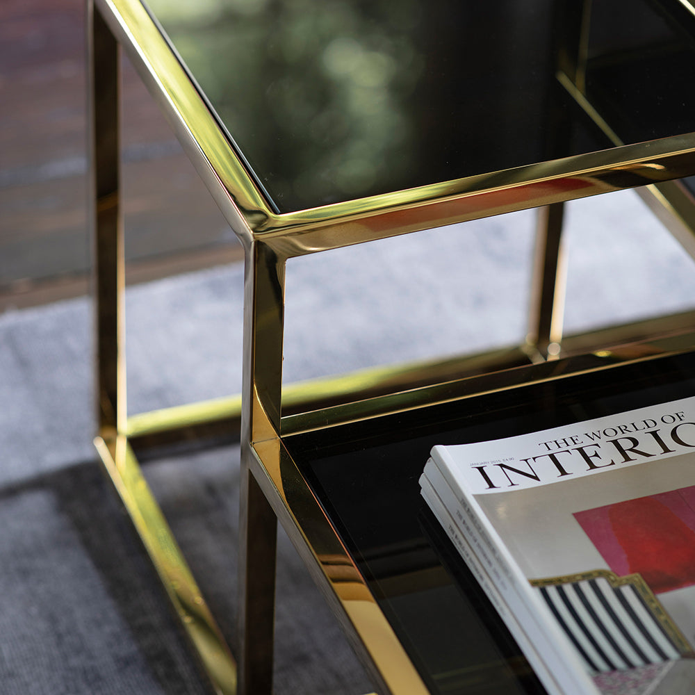 York Gold Coffee Table | Glass Top Cubed Coffee Table