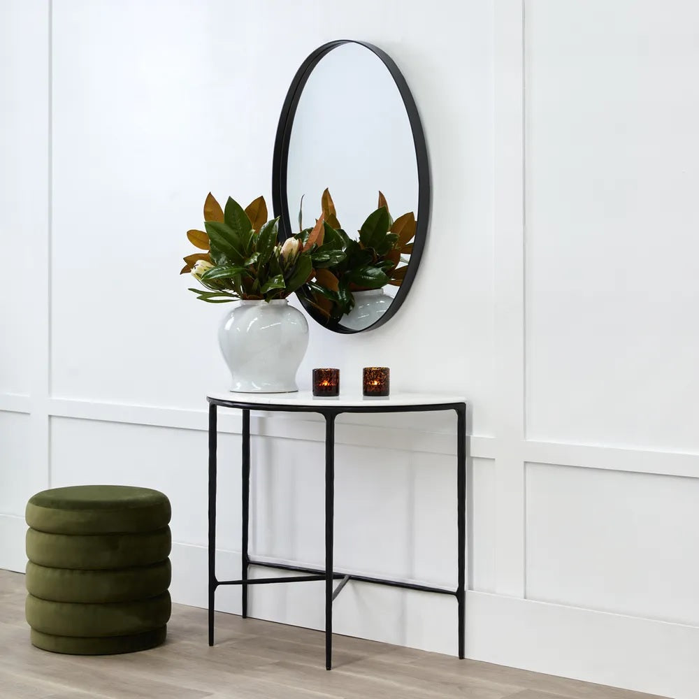 Heston Marble Top Round Console Table - Black | Marble Hallway Table