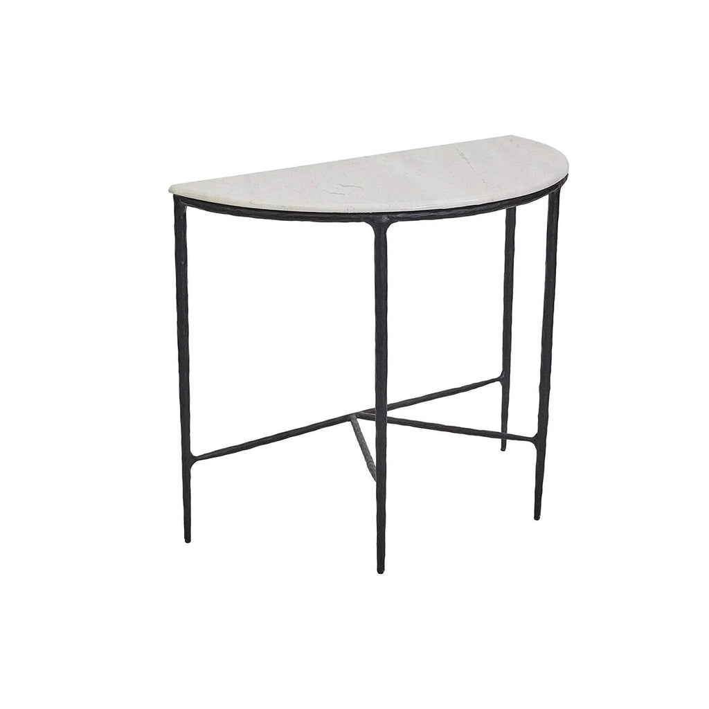 Heston Marble Top Demilune Console Table - Black | Round Marble Console Table