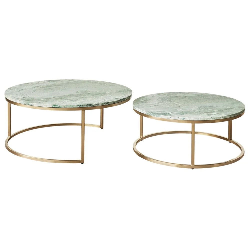 Cloe Dusty Jade Marble Nesting Coffee Table - Gold