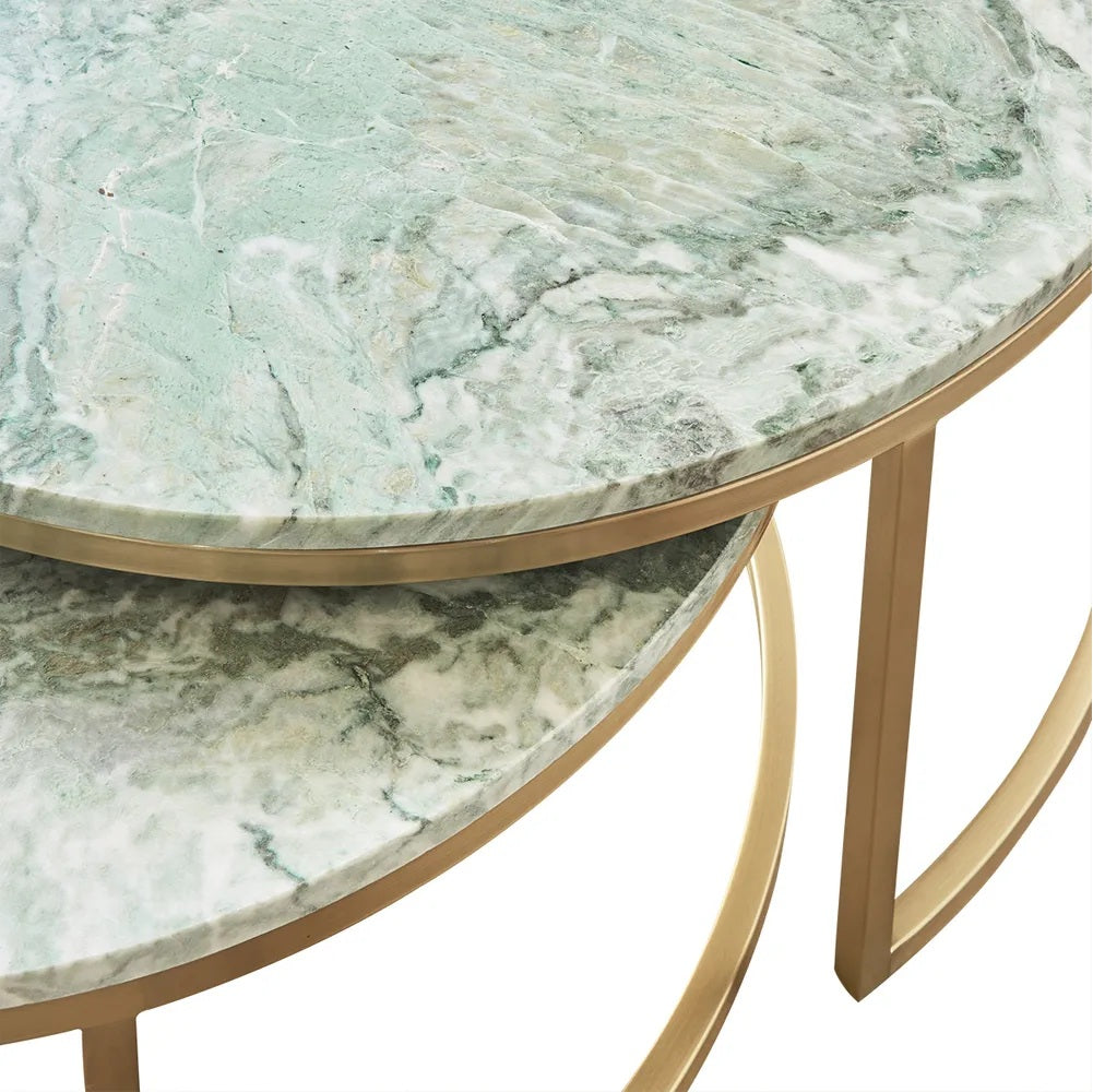 Cloe Dusty Jade Marble Nesting Coffee Table - Gold