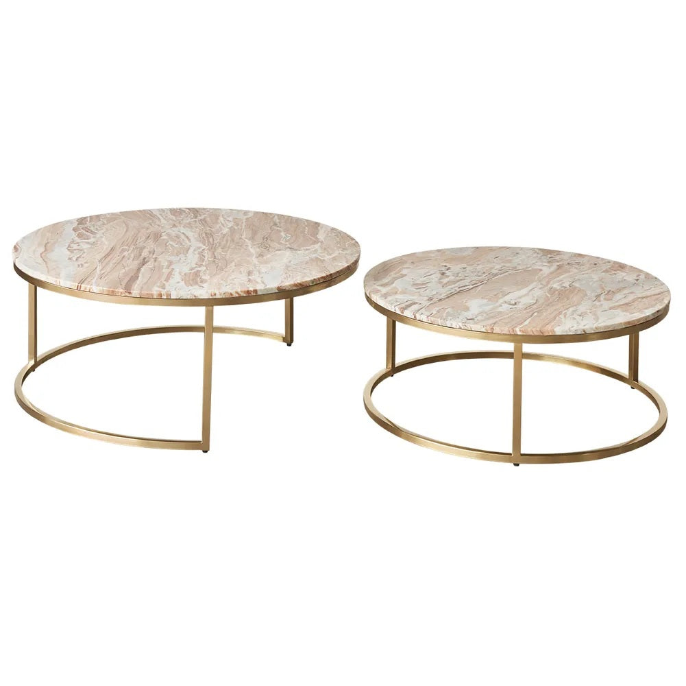 Cloe Pink Marble Nesting Coffee Table - Gold