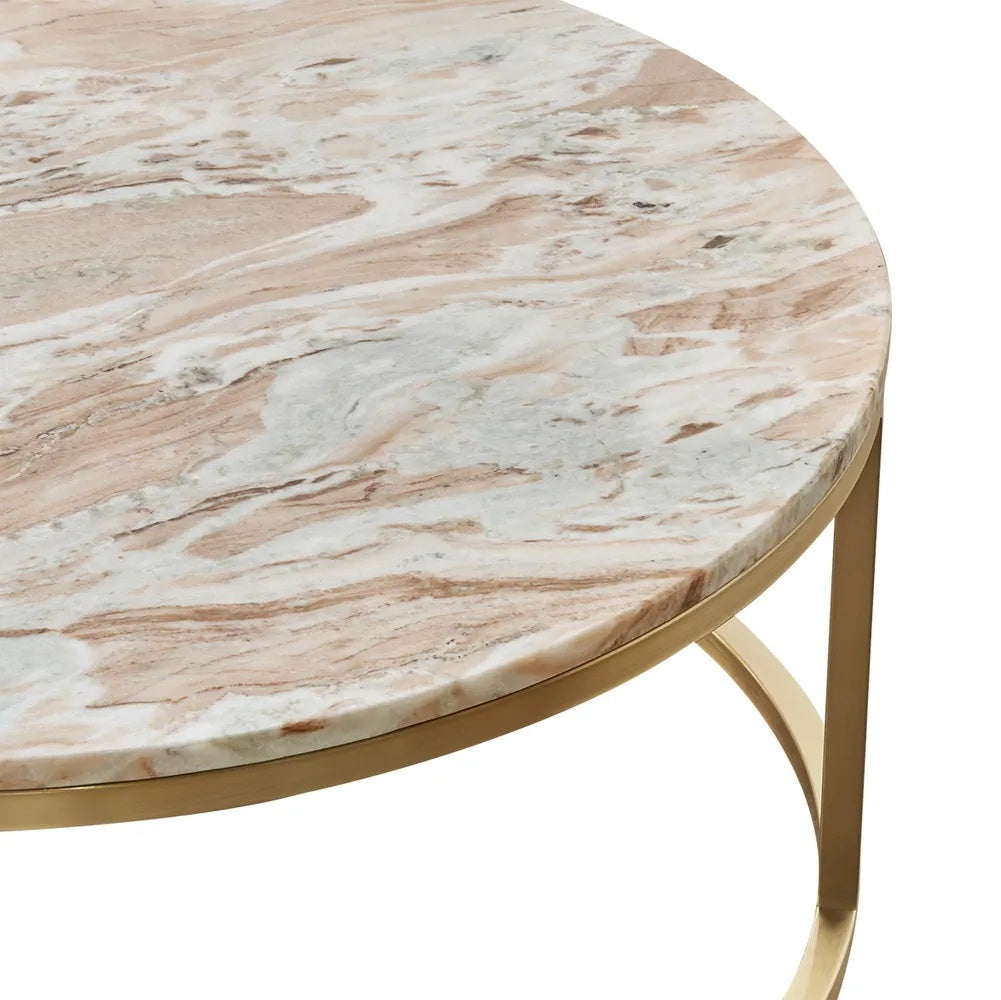 Cloe Pink Marble Nesting Coffee Table - Gold