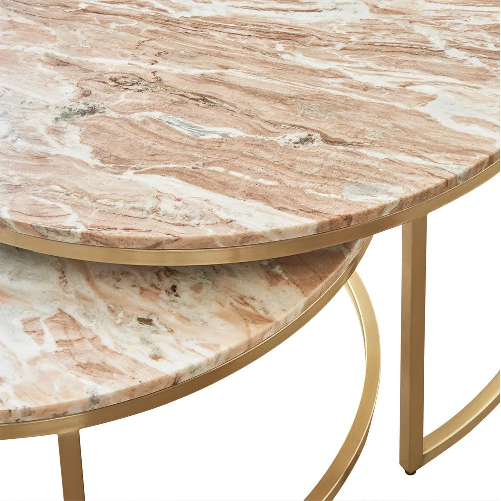 Cloe Pink Marble Nesting Coffee Table - Gold