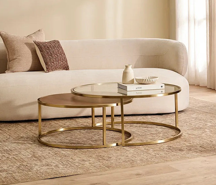 Cloe Glass and Timber Nesting Coffee Table - Gold