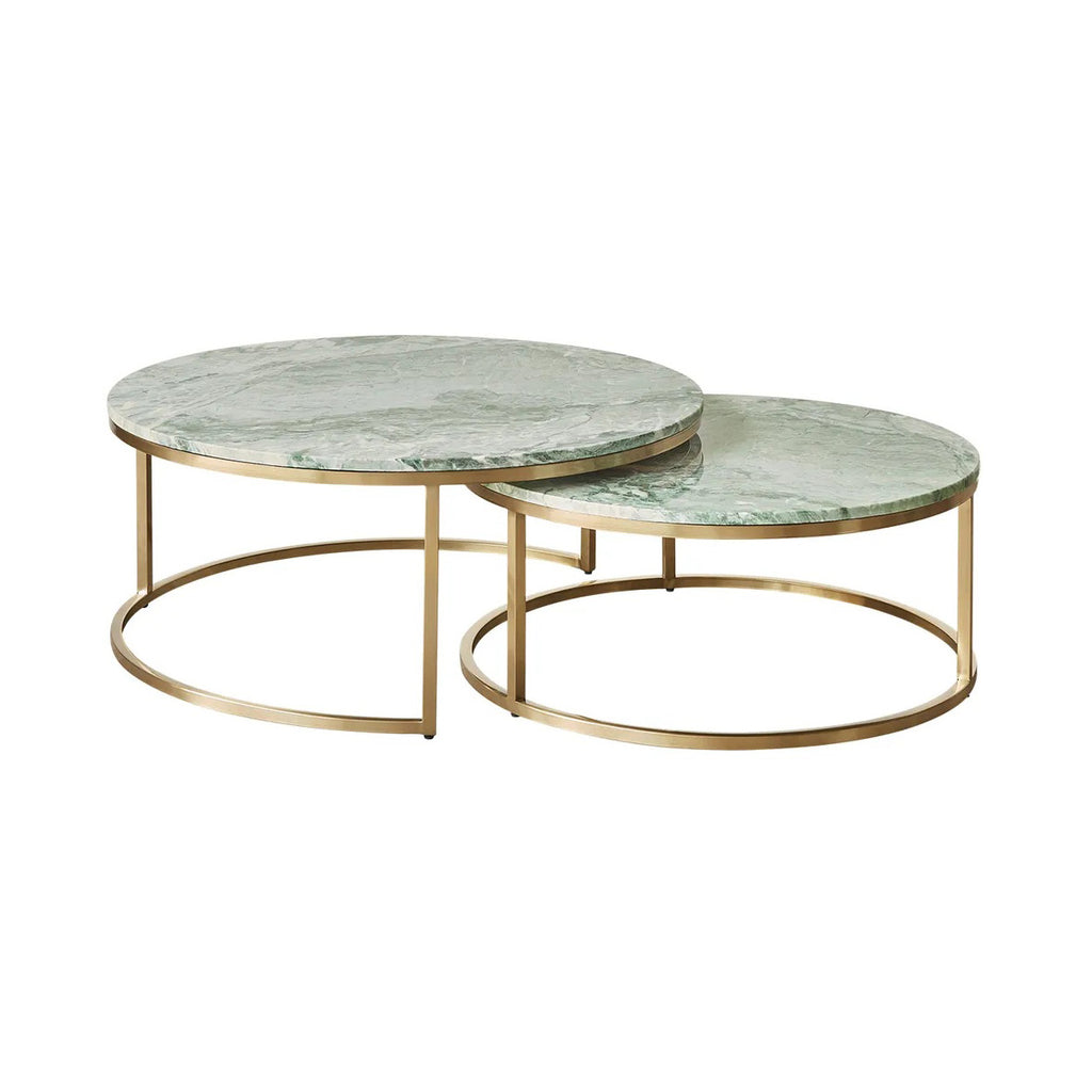 Cloe Dusty Jade Marble Nesting Coffee Table - Gold
