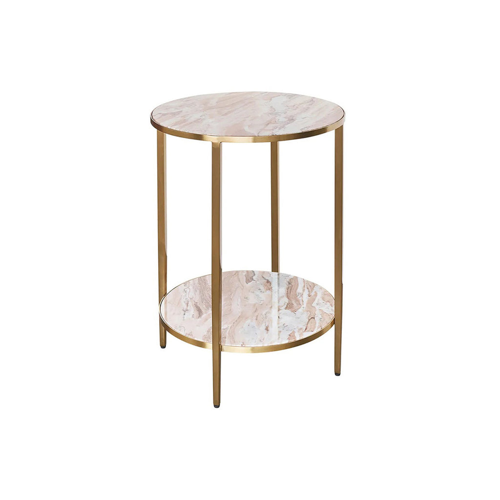 Cloe Pink Marble Side Table - Gold