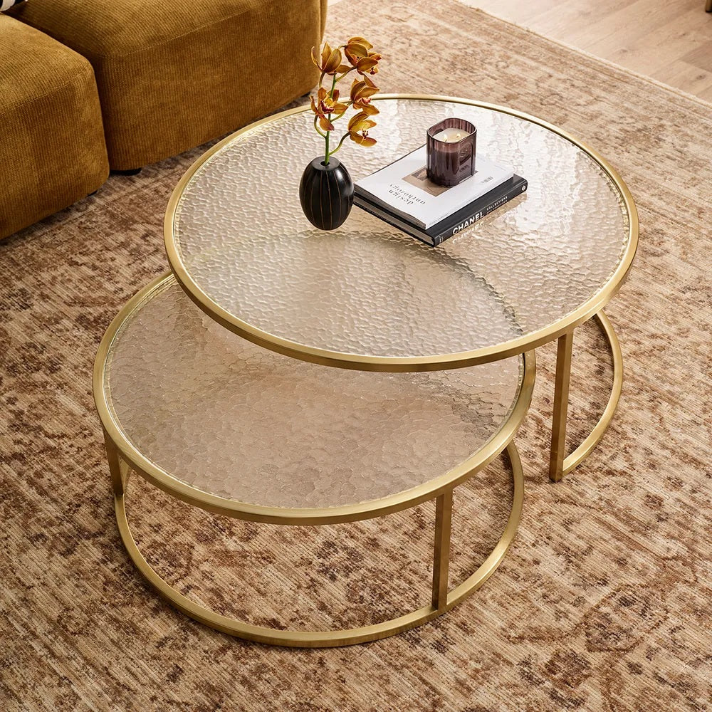Cloe Rippled Glass Nesting Coffee Table - Gold