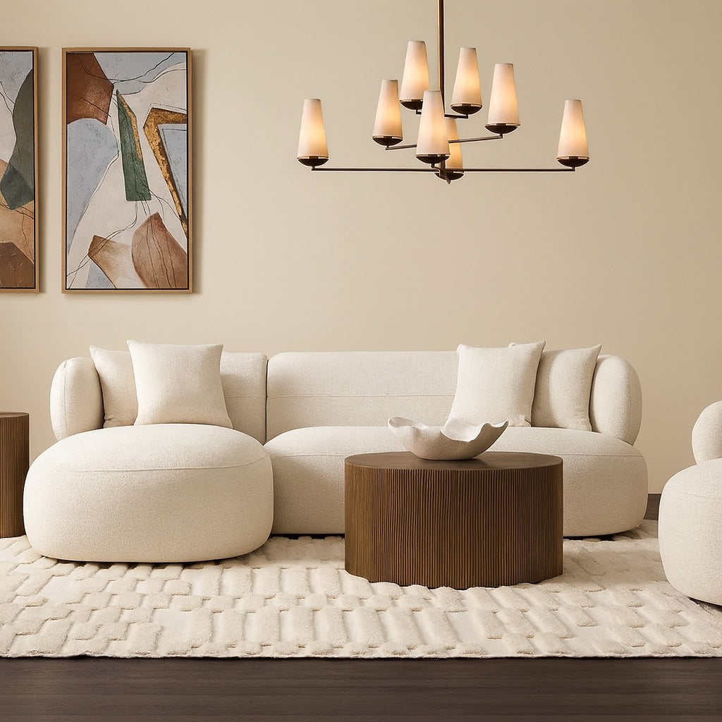 Geneva 3 Seater Sofa w Left Chaise - Ivory Chenille