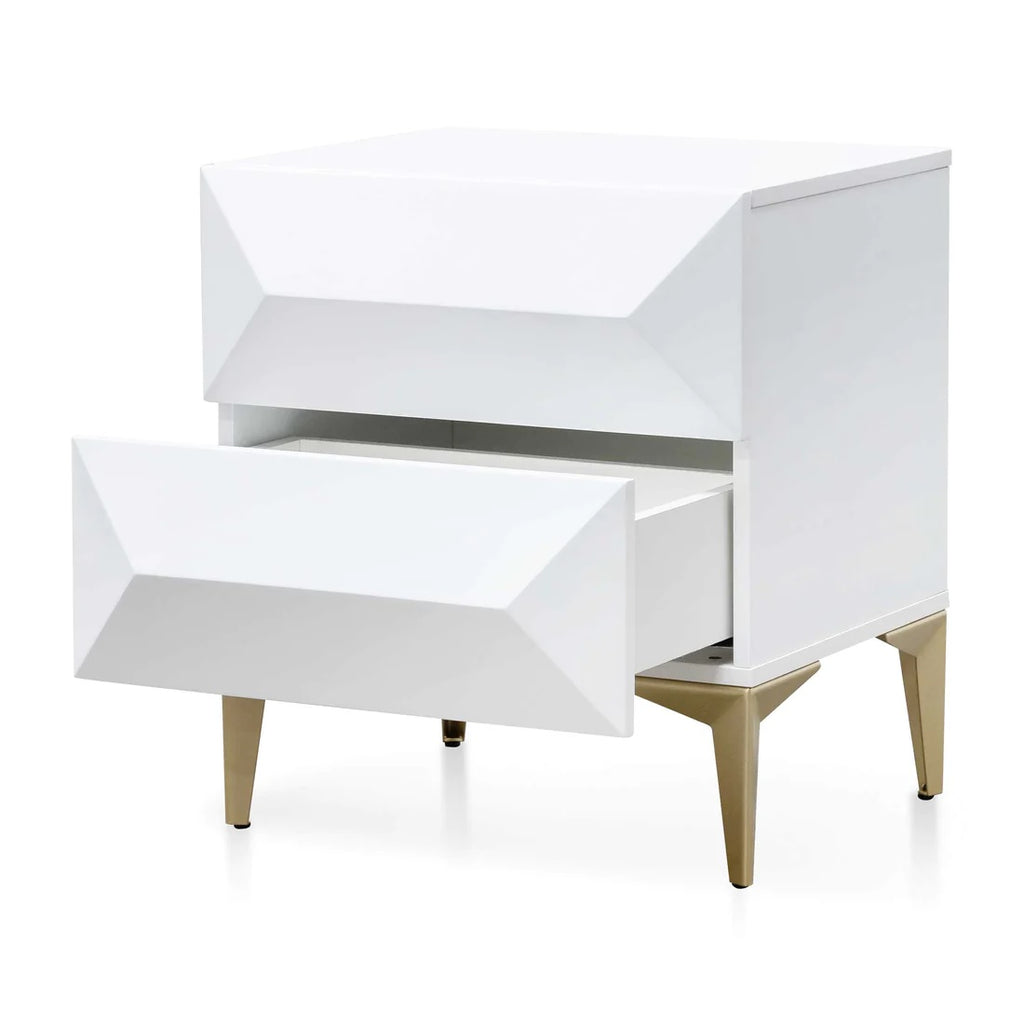 Luke Bedside Table - White with Gold Legs