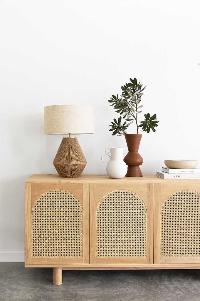 Newport Four Door Rattan Arched Sideboard – American Oak