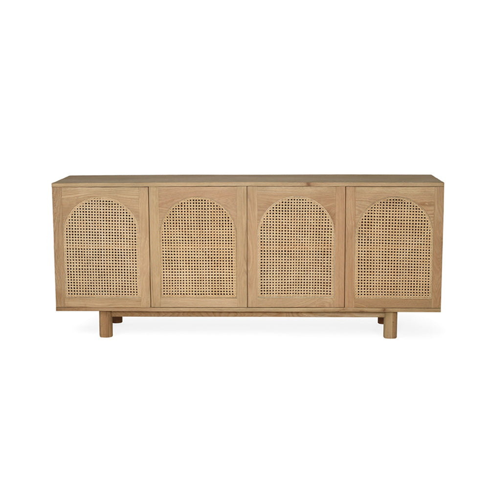Newport Four Door Rattan Arched Sideboard – American Oak