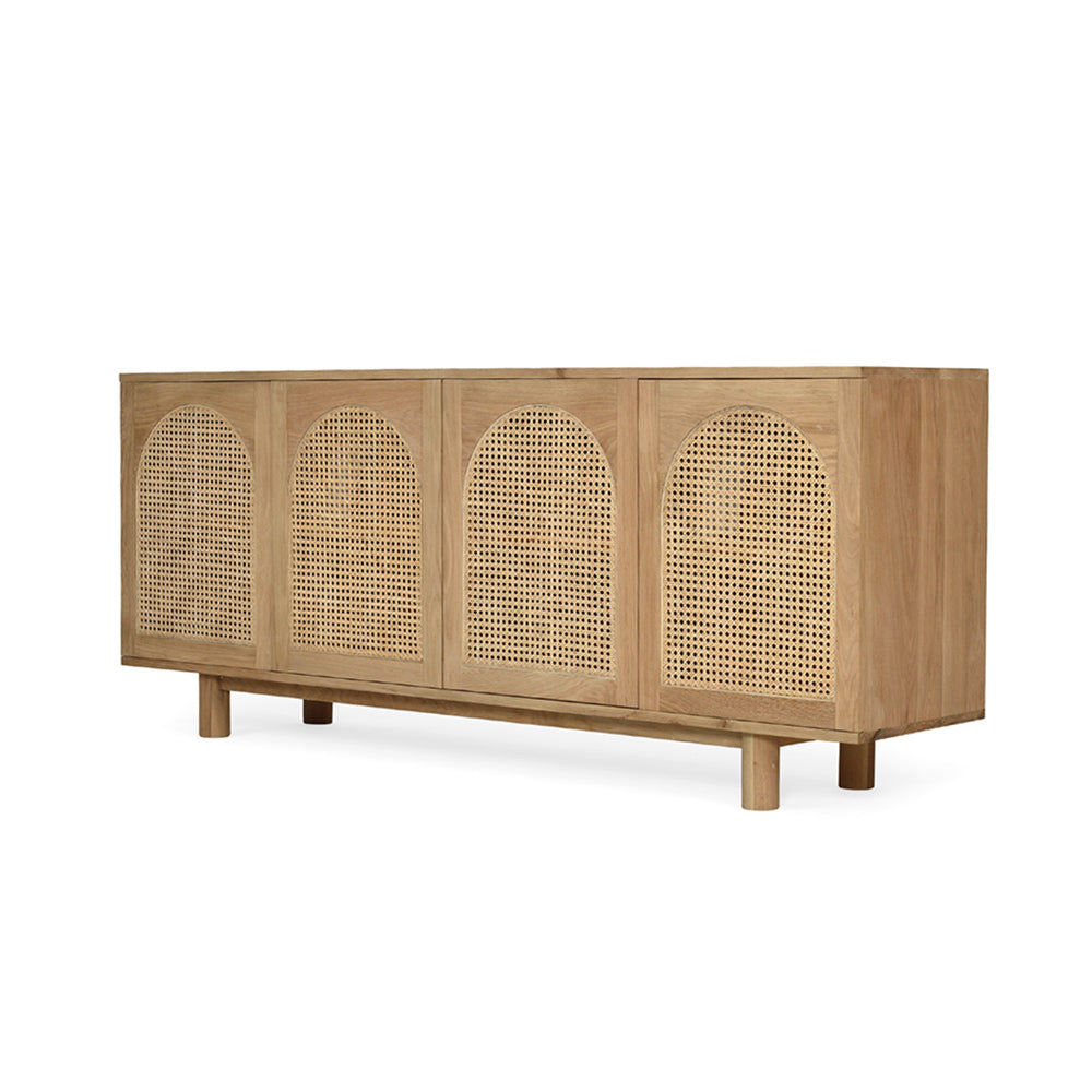 Newport Four Door Rattan Arched Sideboard – American Oak