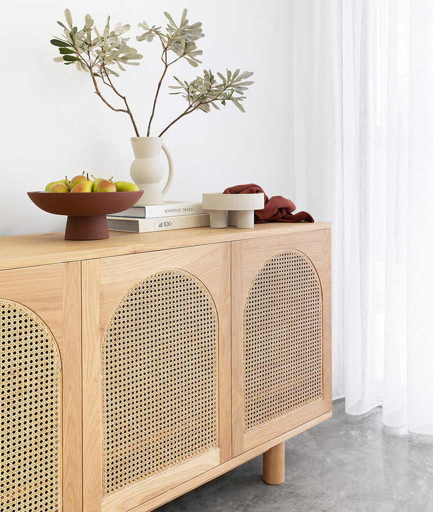 Newport Four Door Rattan Arched Sideboard – American Oak