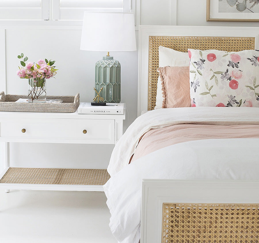 Newport Rattan Bedside Table - White