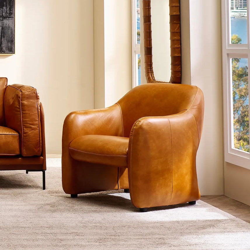 Portugal Arm Chair - Light Brown Leather