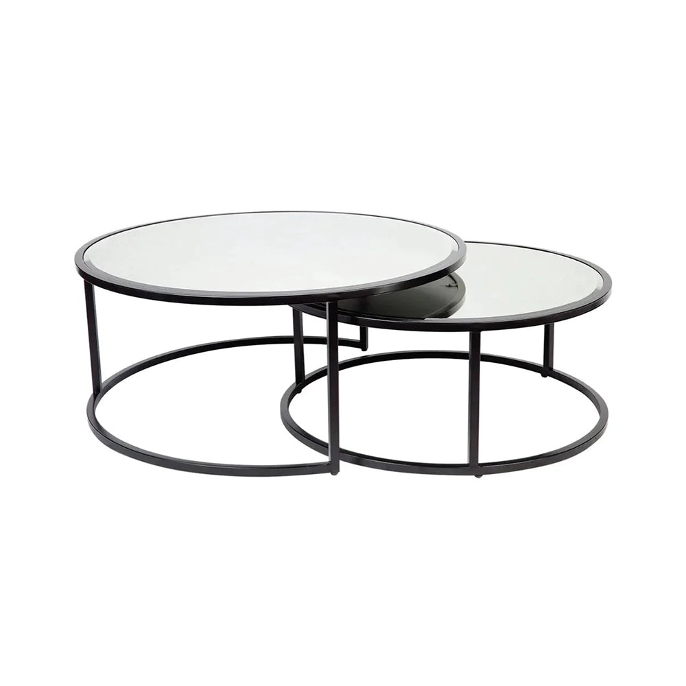 Serene Black Coffee Table Set - Mirrored Top