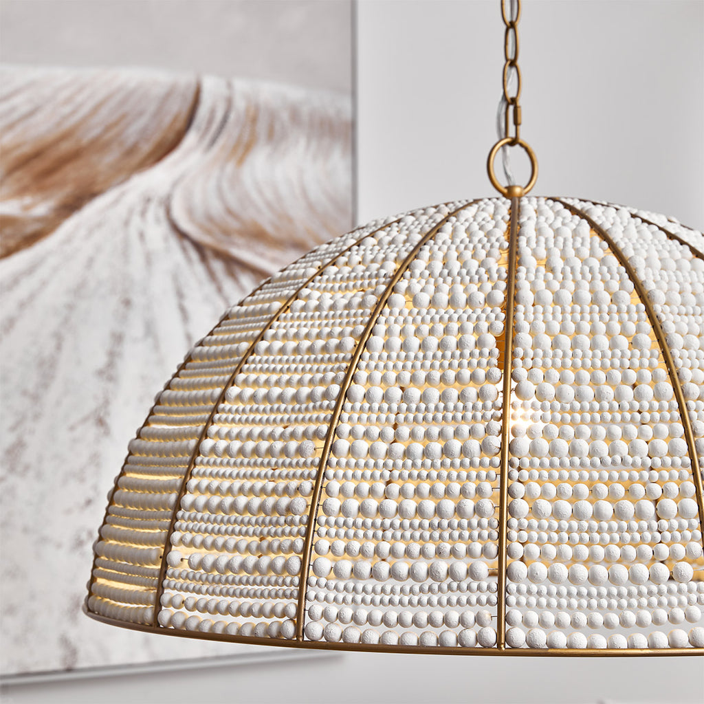 Sierra Beaded Dome Pendant Gold & White
