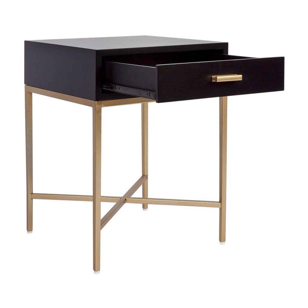 Noosa Small Luxury Bedside Table - Black and Gold