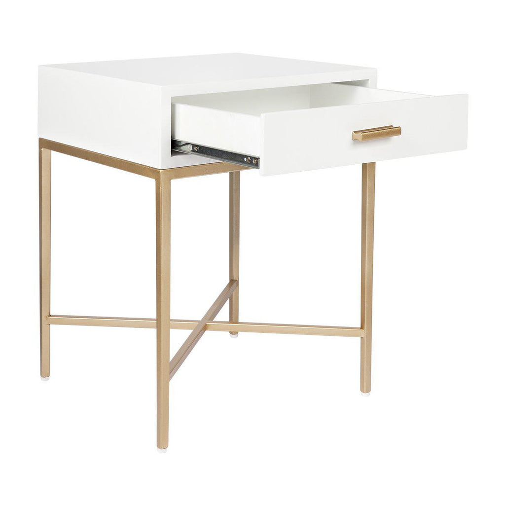 Noosa Small Luxury Bedside Table - White and Gold