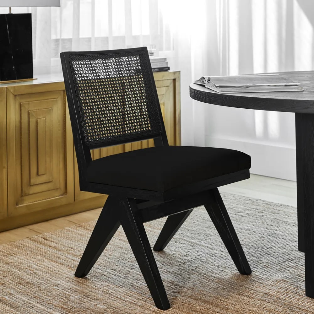 The Imperial Rattan Black Dining Chair - Black Linen