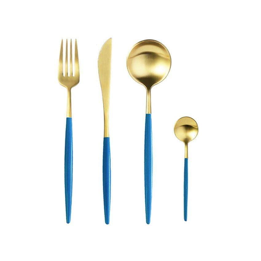 Coco Blue And Matte Gold Cutlery Set - 24Pc